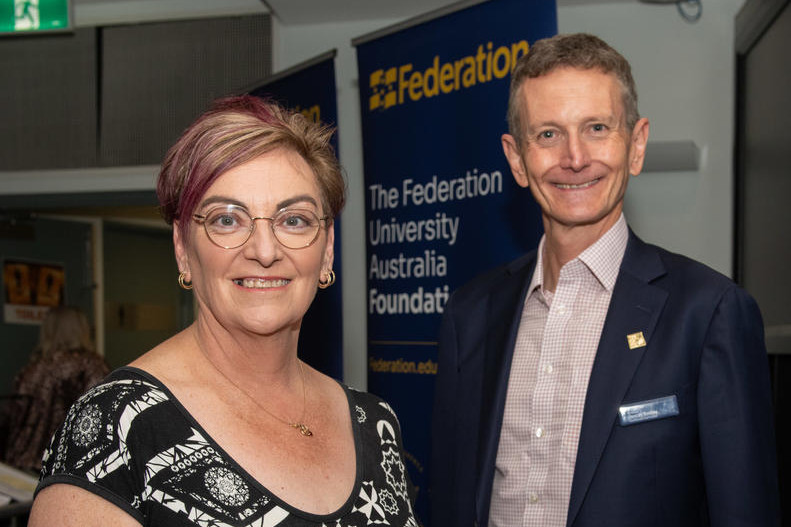 Scholarship recipient Kerry Piera with Vice-Chancellor and President Professor Duncan Bentley.
