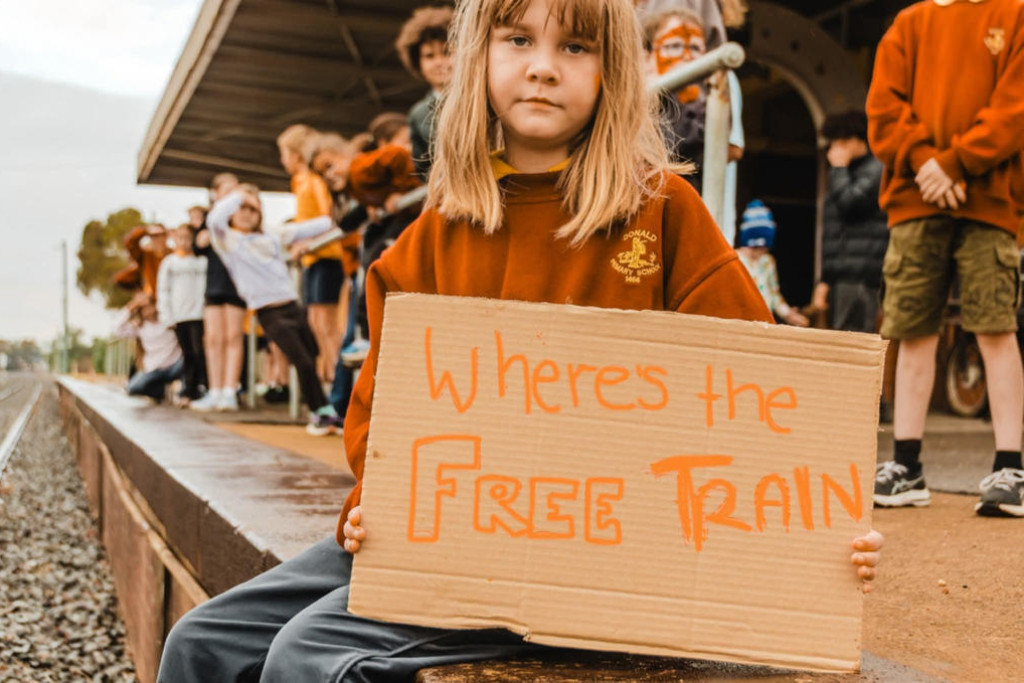The children of Donald are demanding to know where the free train is. Photo: Julia Pearse Photography