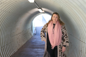 Trixie Sampson in the underpass where her 10 year old son was attacked by youths in Horsham.