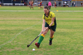 Dimboola Roos’ best player in the win over Kaniva, Brooke McMaster runs with the ball.