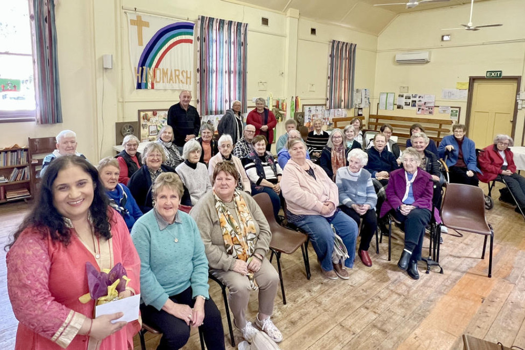 Miraben Sanjay Bharania (Mira), with a group of attendees at the Ladies Fellowship session at the Southern Mallee Co-operative Church Hall on Thursday, July 17. Mira shared her journey with the group, highlighting the similarities and differences between Indian and Australian cultures. Photo: TAYYAAB MASROOR