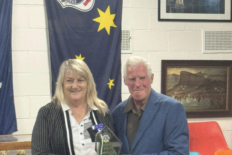 Dimboola Lions member Debbie Clark with Rod McKenzie as she was awarded Lions of the Year.
