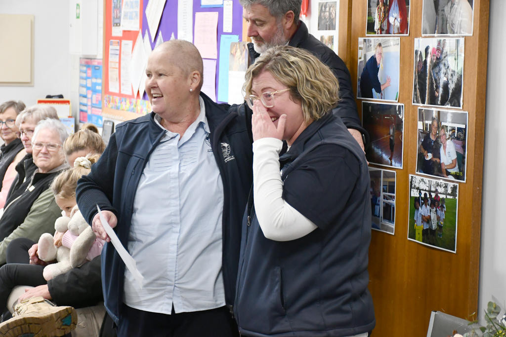 Mrs Lisa Jochinke got emotional when the school's principal Cynthia Maiden, spoke some words to her during the farewell ceremony.