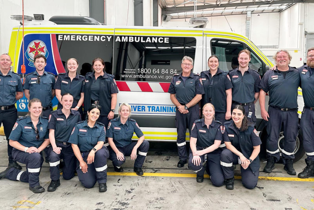 Rory (centre) with a group undertaking driver training.