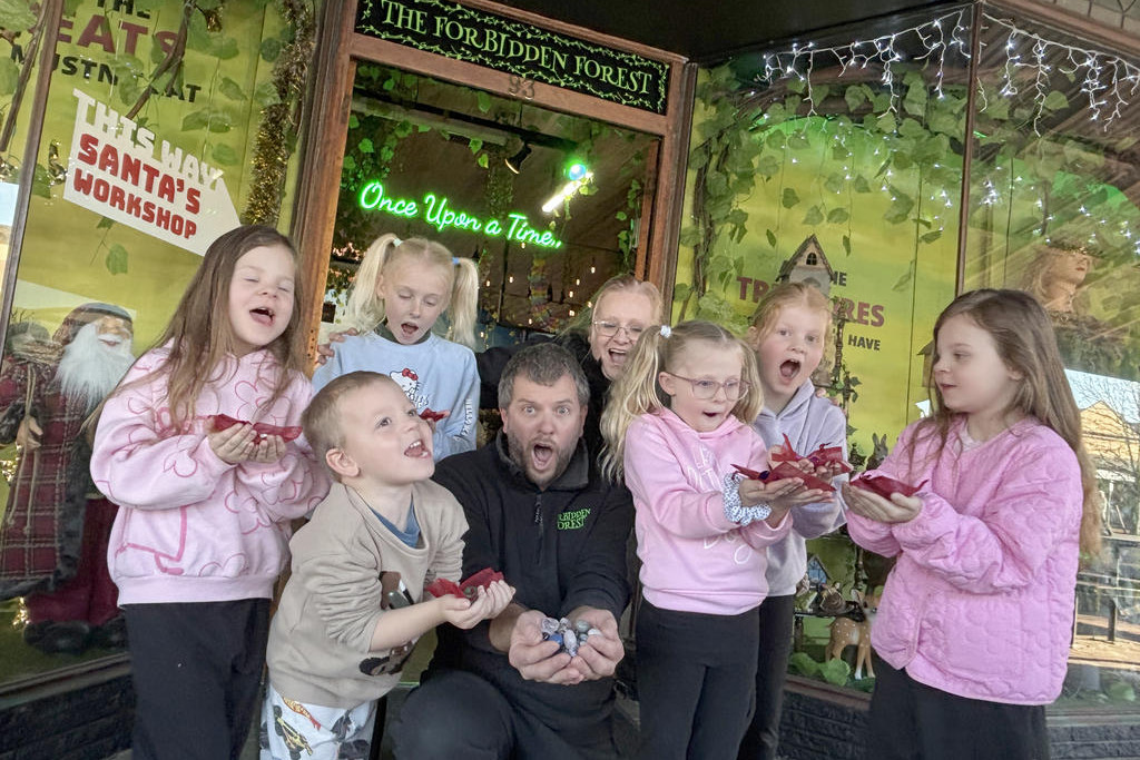 Zac Pedersen, Alisha Pedersen, Bindi Abbott, The Forbidden Forest owners Shane and Kylie Harman, Tully Abbott, Indie Myers and Riley Pederson can't contain their excitement for the Gemstone Treasure Hunt.