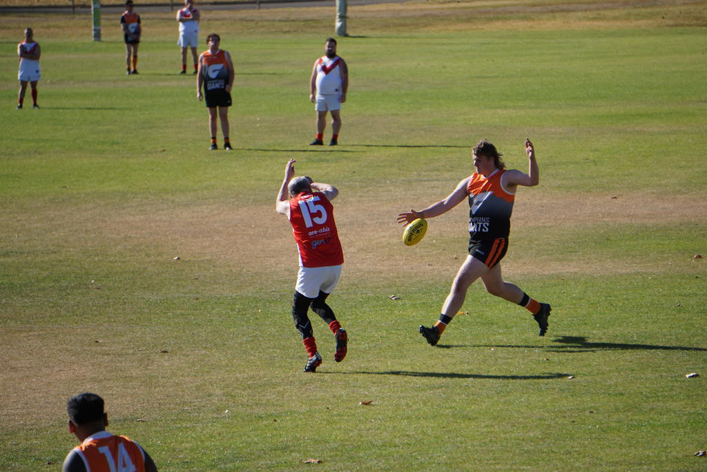 Grampians Giants' forward Charlie Blake kicks for goal.