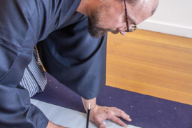 BLAKE regularly completes assignments for his Japanese instructors which he mails back to them. To advance in grading levels, he has to pass stricter evaluation of brushwork, balance, and form.