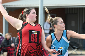 The battle between Stawell goalshooter Holly Graveson and Southern Mallee Thunder defender Sydney Thorogood was entertaining throughout the match.