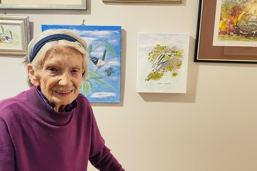 Claire McKenry celebrated her 100th birthday on August 11, 2025, seen here with some of her hand painted watercolours