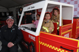 CFA District 18 commander Shane Bailey with Ziggy Mayes, Leo Leach, Liam Slater and Tess Leach.
