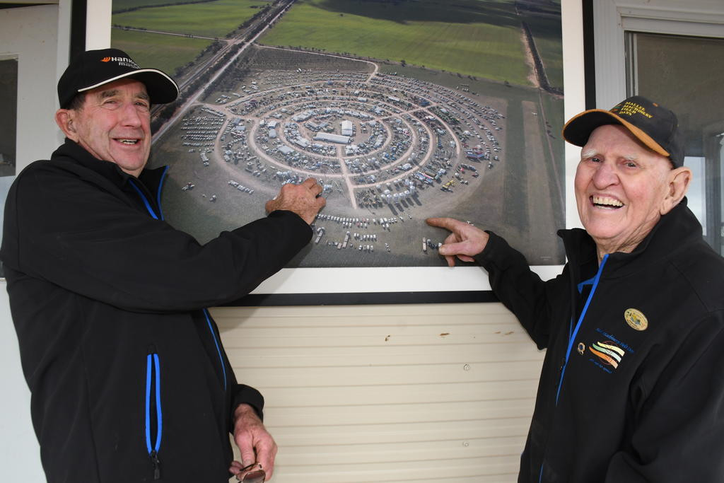 Kevin Emonson and Les Down, Speed Lions Club's newest life members, have been involved with the Mallee Machinery Field Days at Speed since its inception in 1979. Photos: DAVID WARD