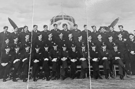 Dimboola’s former WWII pilot is shown here, 3rd from the right in the middle row with his RAAF squad at the Mt Gambier air base during the war.