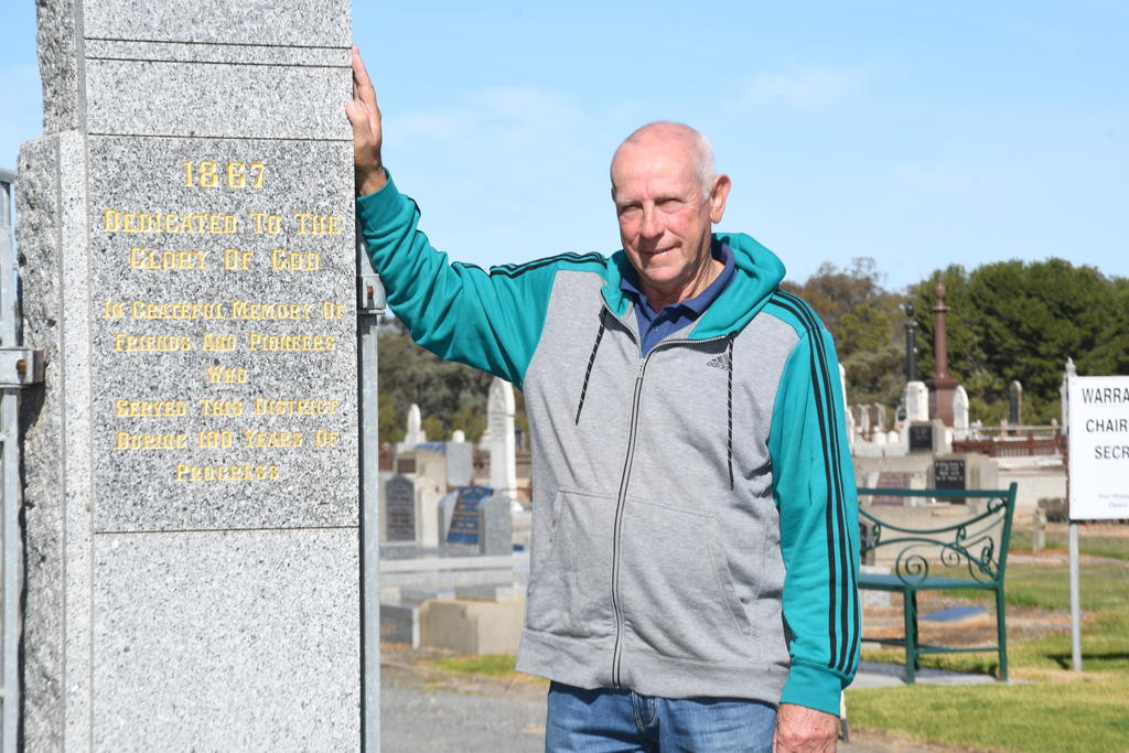 Warracknabeal Cemetery Trust president David Baxter at the eastern entrance gate of the Warracknabeal Cemetery. Photo: DAVID WARD