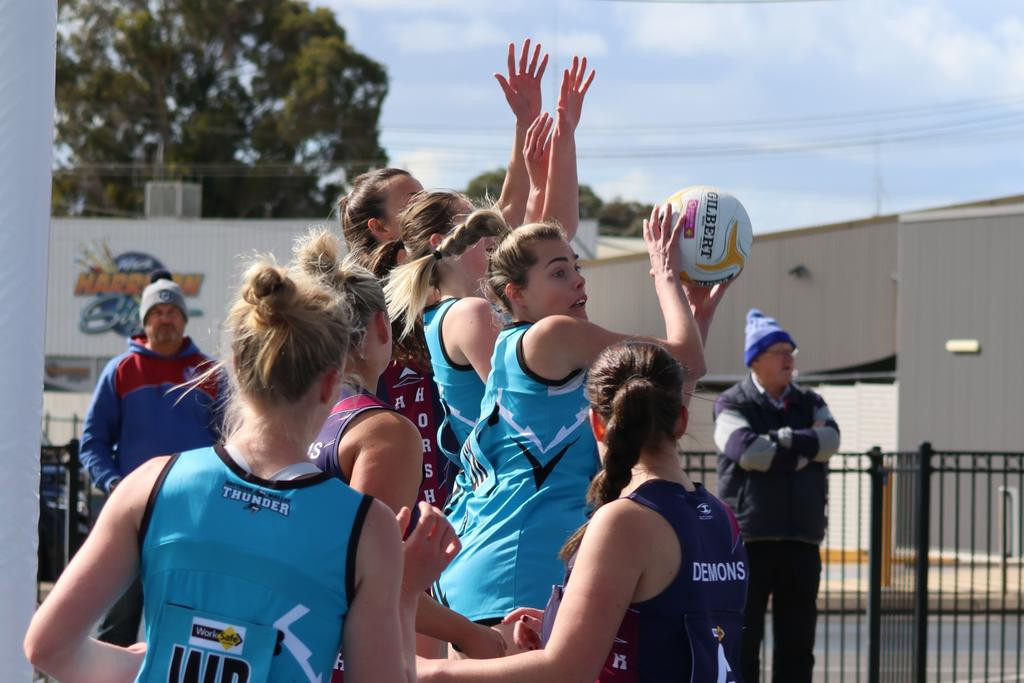Southern Mallee Thunder's Sydney Thorogood intercepts a pass.