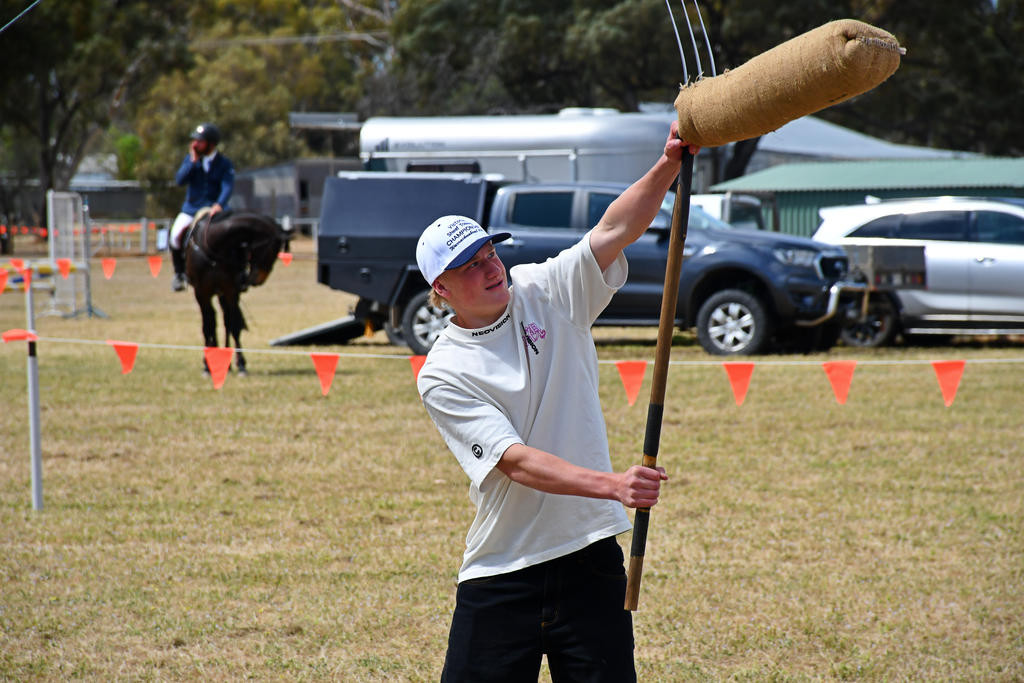 Despite no previous experience, Hayden Pollack was a dab hand at the sheaf toss, winning the novice handicap at the Australian Sheaf Toss Association's national championships.