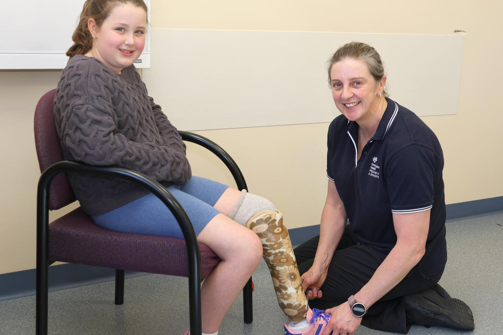 Grampians Health Joellen McPhan (right) with patient Lainey in Horsham.