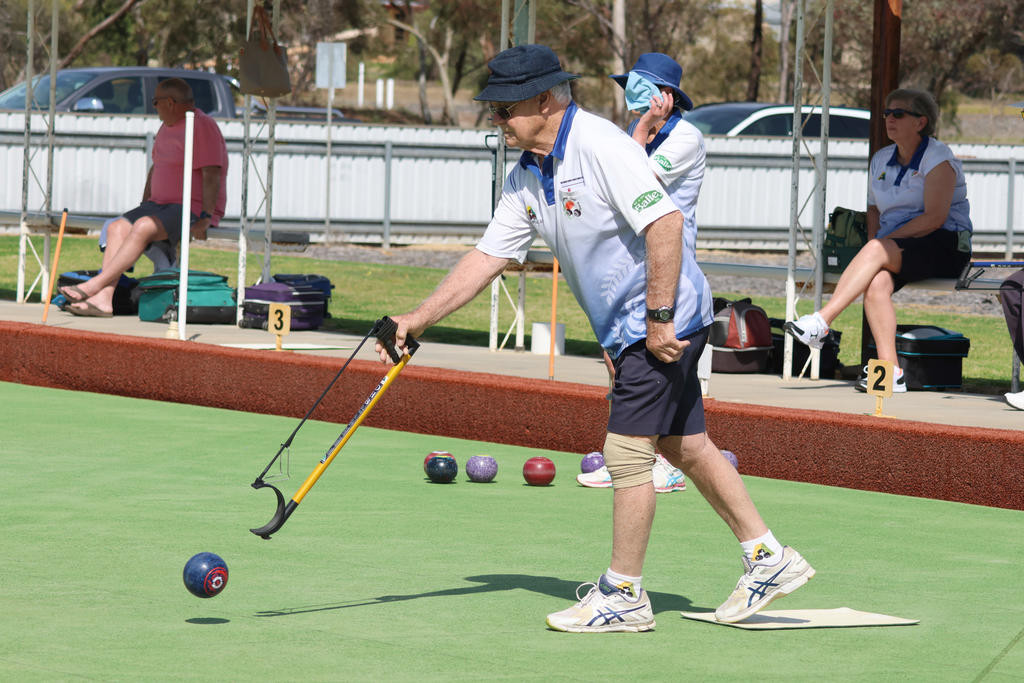 Brian McFarlane takes part in the Rainbow versus Warracknabeal match on Saturday.
