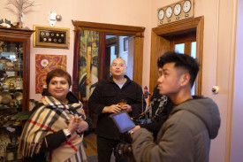 Chan Uoy shows the team around the Dimboola Imaginarium.