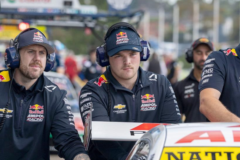 Warracknabeal apprentice Jamie Eckermann swapped tractors for a 600-plus horsepower Supercar as he joined the Red Bull Ampol Racing pit crew at the Sandown 500.