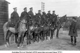 The Australian Provost Marshal inspects mounted personnal during World War I.