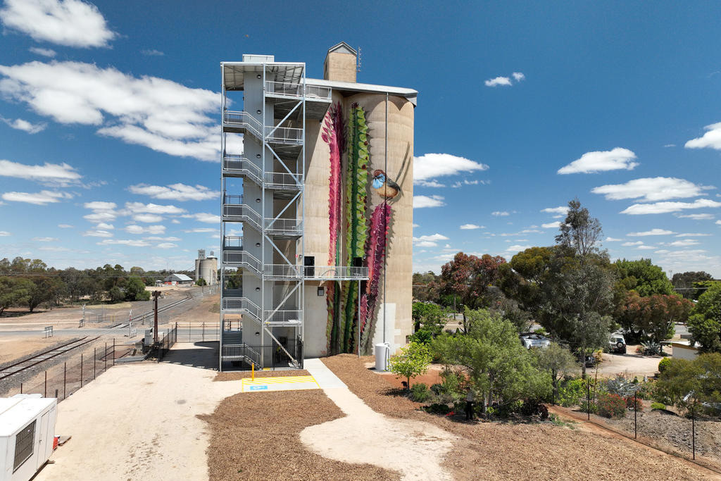 The newest stop on the Silo Art Trail is nearly here: construction of the 27-metre tower and viewing platforms at the Rainbow Silo Tourism Development is complete.