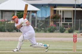 Clint Castleman hits on the leg side against Marnoo. Castleman top scored for the Giants with 21 not out.