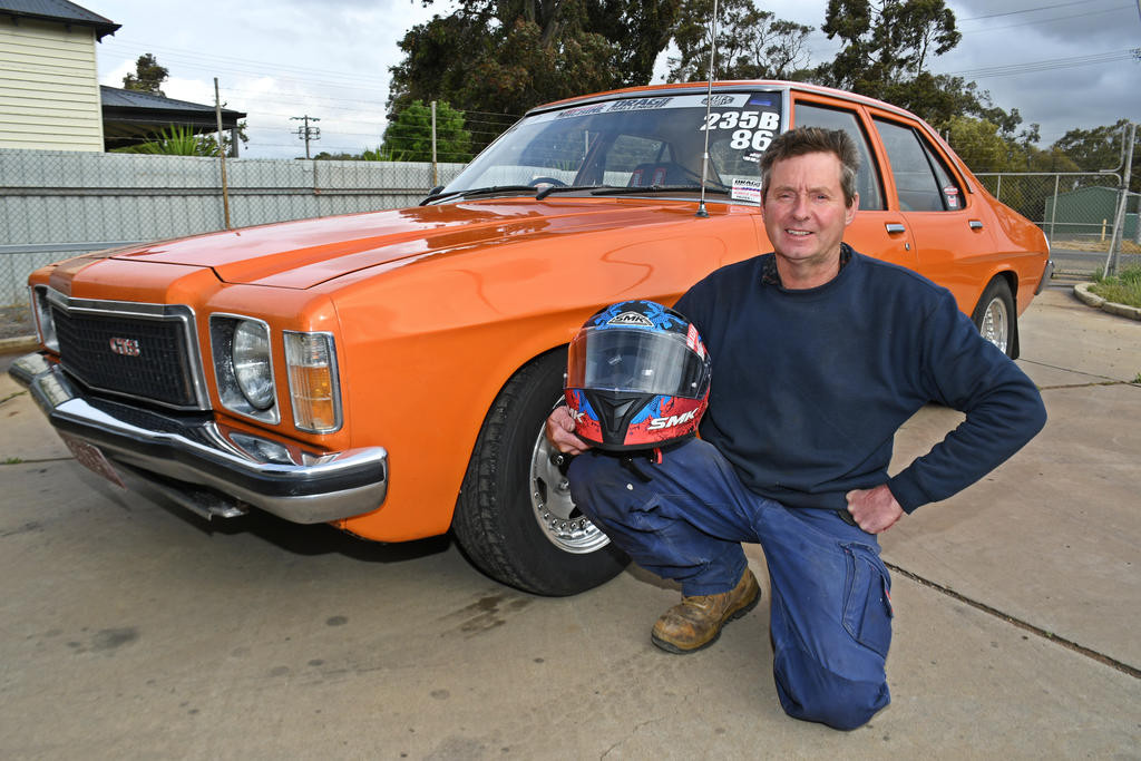 Five days of torture, Trevor Hunter proudly displays his turbocharged HJ Kingswood drag street car.