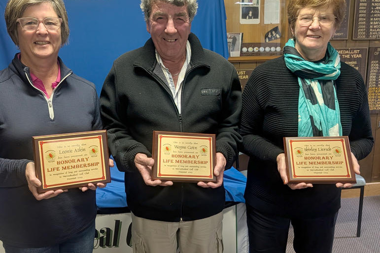 Warracknabeal Golf Club has recognised three outstanding contributors - Leonie Atkin, Wayne Gove and Shirley Liersch - awarding each honorary life membership for decades of service on and off the course.