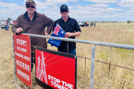 Nyal and Heath Chivell attended the Duxson property protest. They had their building permit to build on their farm overturned because it now is inside renewable project buffer zone at Wilkur.