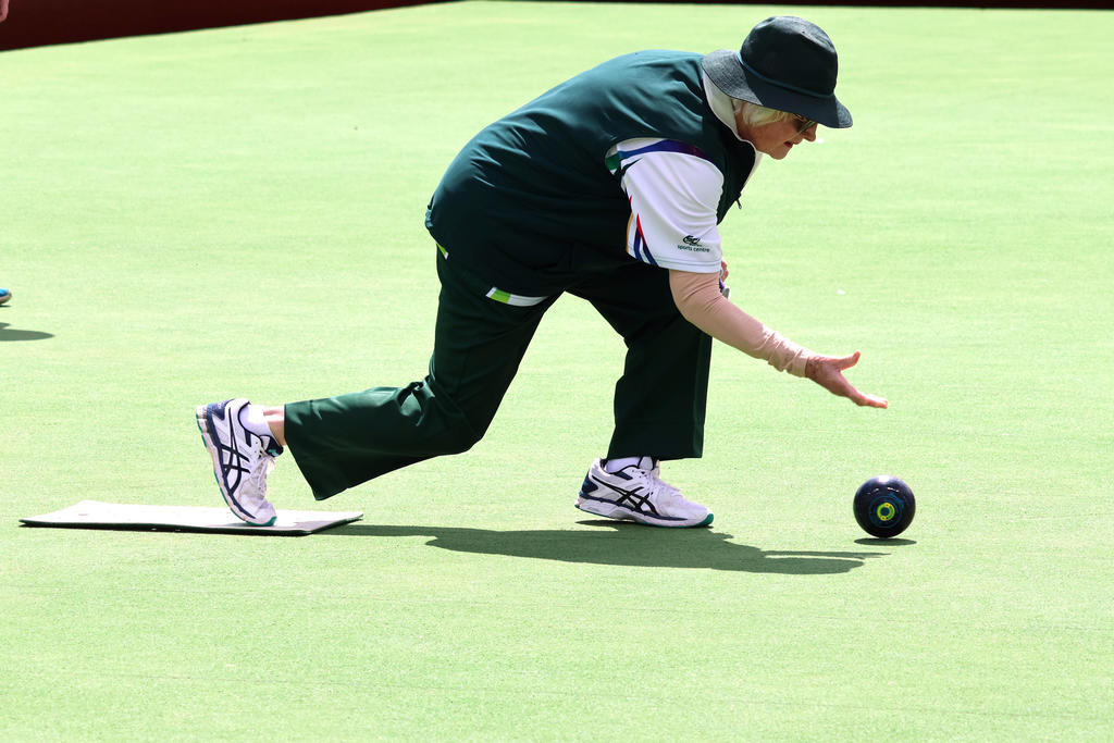 Elaine Fuller in action for Rainbow Bowling Club's division one pennant team.