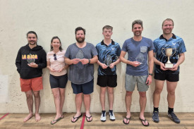 Squash winners: Tom Lemaitre, Teagan Harvey, Tom Hardman, Dylan Aitken, Chris Warrick and Tim Hopper.