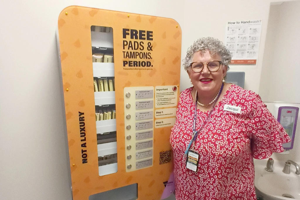 Grampians Health Dimboola campus manager Jacqueline Inches with the new vending machine in Dimboola.