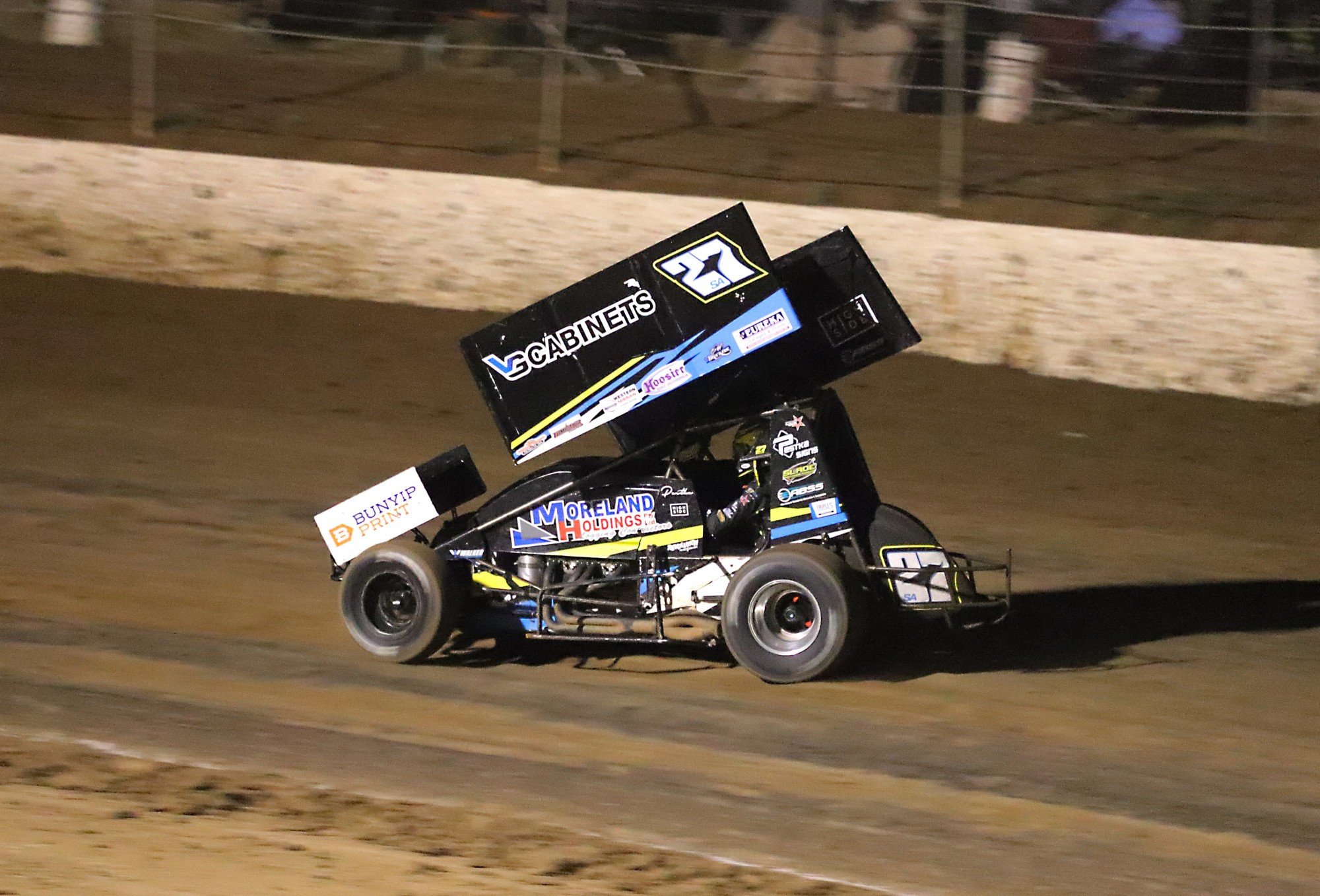 WINNER: Brock Atkins, from Hamilton, races in car 0 as he wins the Modified Sedans feature. Photo: JACKIE PEACOCK, JP CREATIVE.