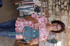 CRAFTY: Faye Martion was selling her clever macrame handiwork. Photo: LES GRAETZ