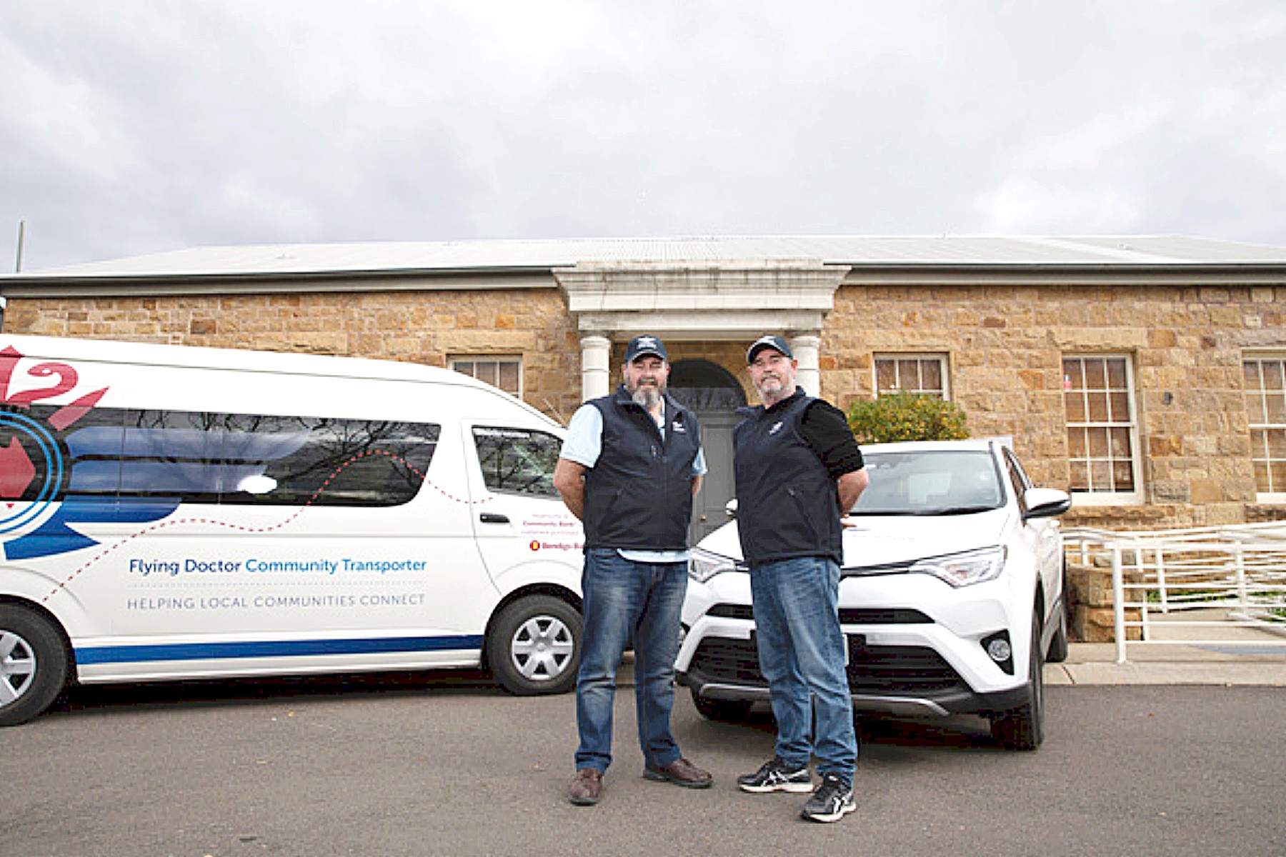 VOLUNTEER: Reliable Heathcote Royal Flying Doctors Community Transport volunteers Paul Biskupek and Steve Waghorn show off the available transport vehicles for Warracknabeal and surrounds. Photo: CONTRIBUTED