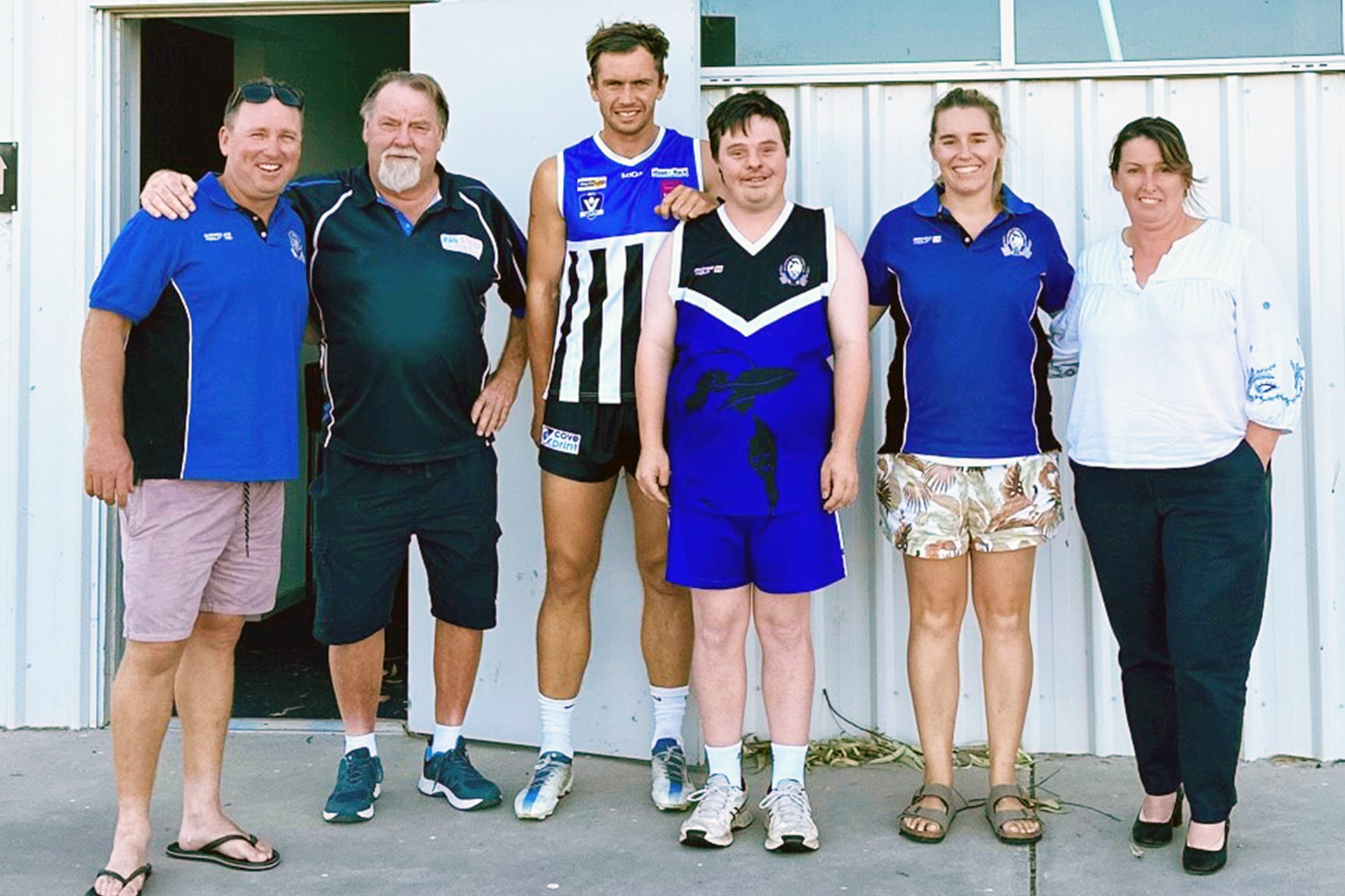 Scott Arnold (Club President), Mal Coutts (Rural Outreach Worker), Tim McKenzie (Senior Football Coach), Lachie Young (Club Legend), Sheridan Petering (Senior Netball Coach) and Jo Grant (Rural Outreach Coordinator).
