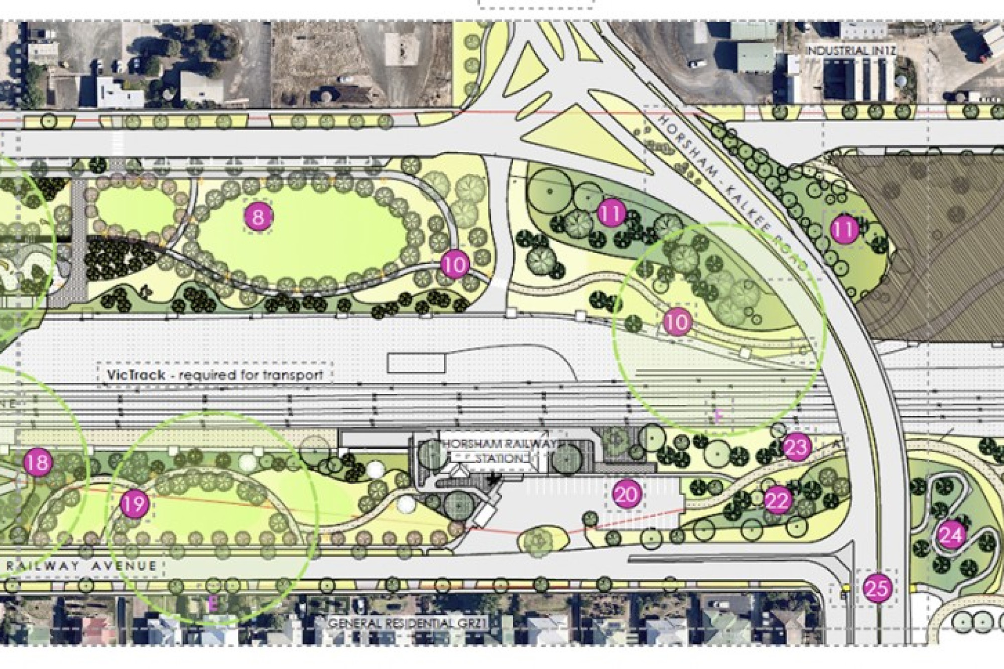 Draft artwork of landscaping to support the revitalisation of the former rail yards which have sat vacant for the past decade.