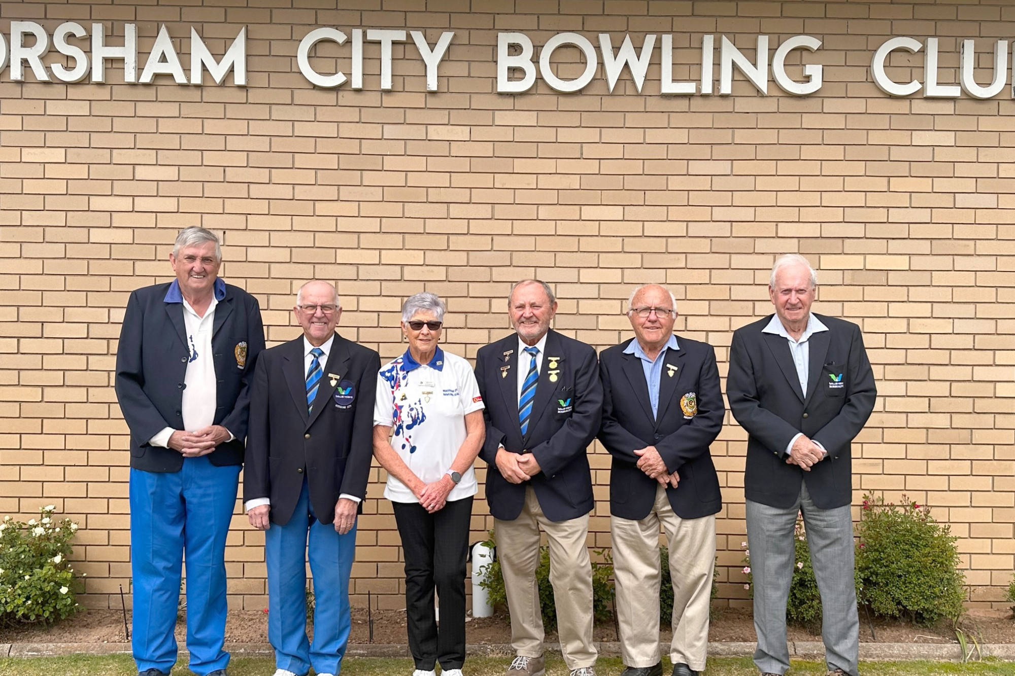 Horsham City Bowling Club president Colin Morrell (second from right) congratulates Life Members (from left) Kevin Clyne, Derek Ballinger, Betty Cozens, Gary Knight and Ron Goudie