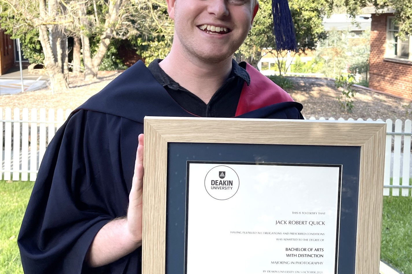PRIDE: Jack Quick at his Graduation on the Green Deakin ceremony Photo: CONTRIBUTED