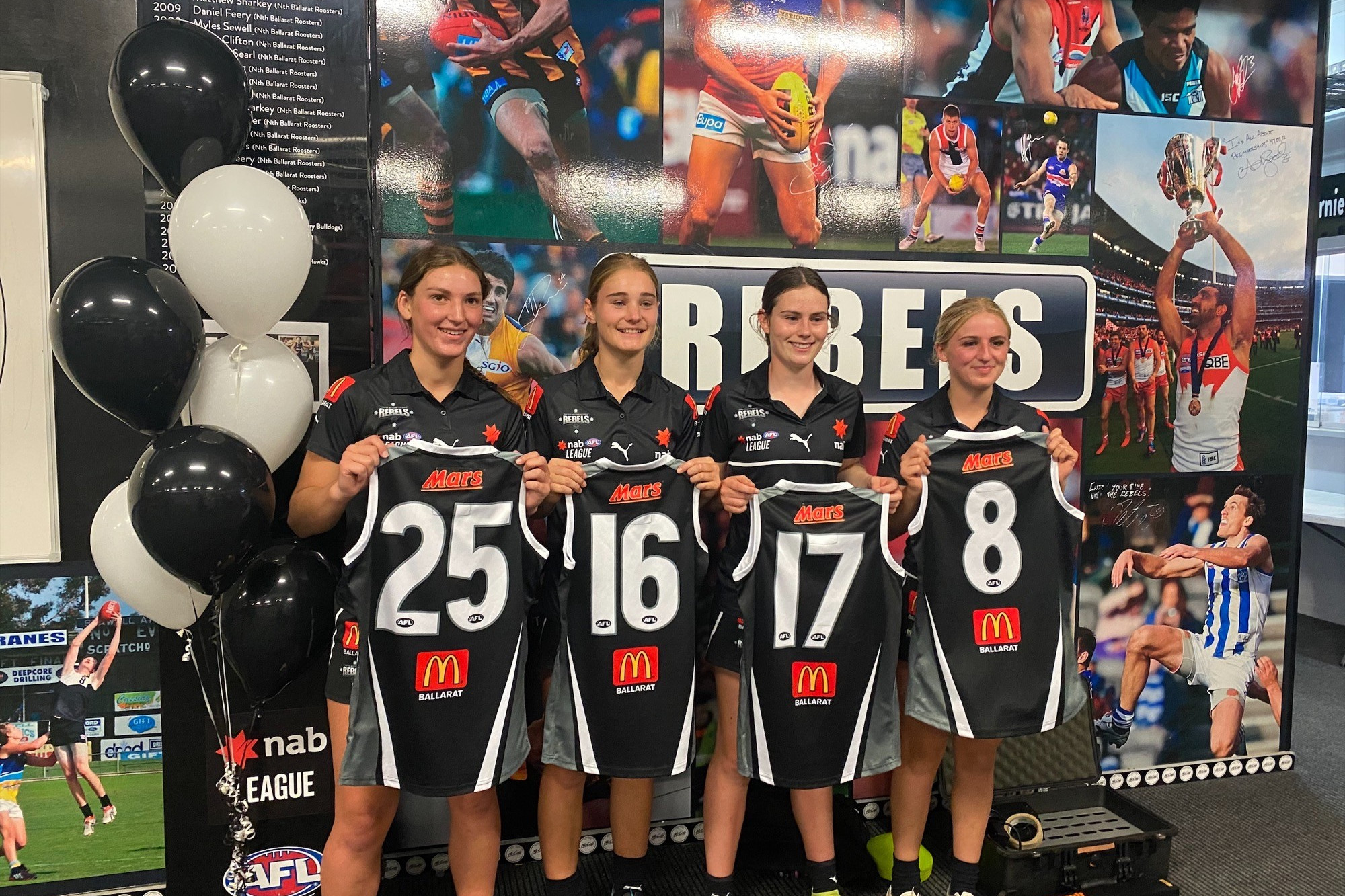FIRST GAME: Dimboola’s Brook Ward joins Elise Cook, Chloe Walker and Olivia Wolter as they play their first Under 19s Rebels game in round four. Photo: CONTRIBUTED.