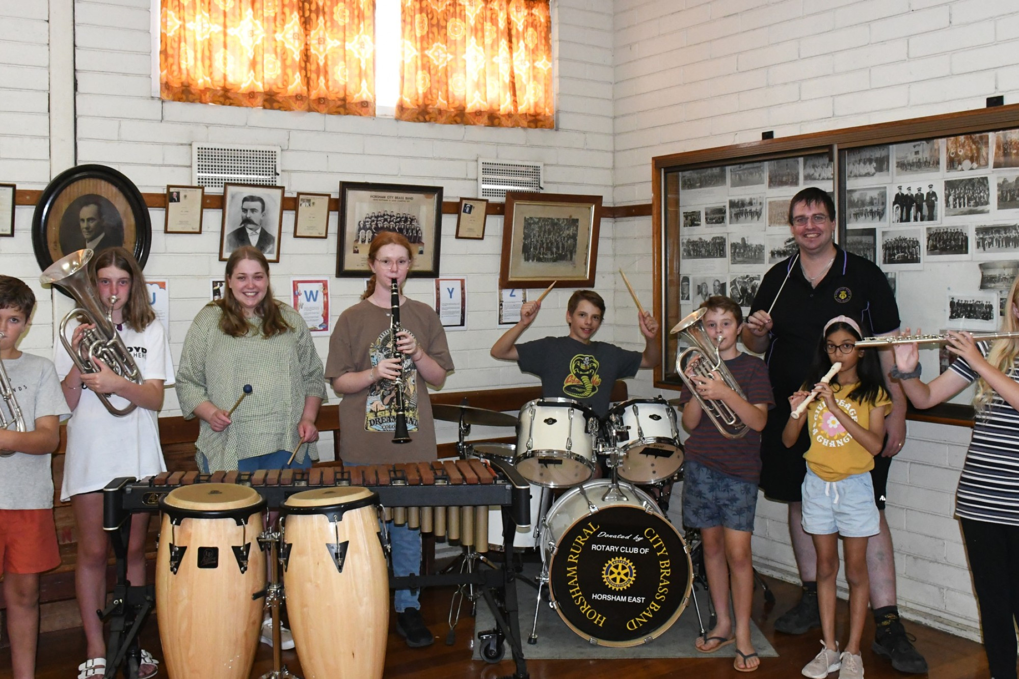 BAND CAMP: Young band students are kicking out the jams with Horsham Rural City Band president and program development director Karl Carman. Photo: SAN WILLIAMS.