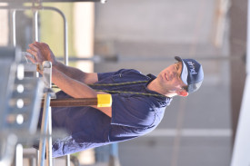 ON THE JOB: Daniel Bibby guides Kelpie Raffa. Photo: JAMES THOMAS. 