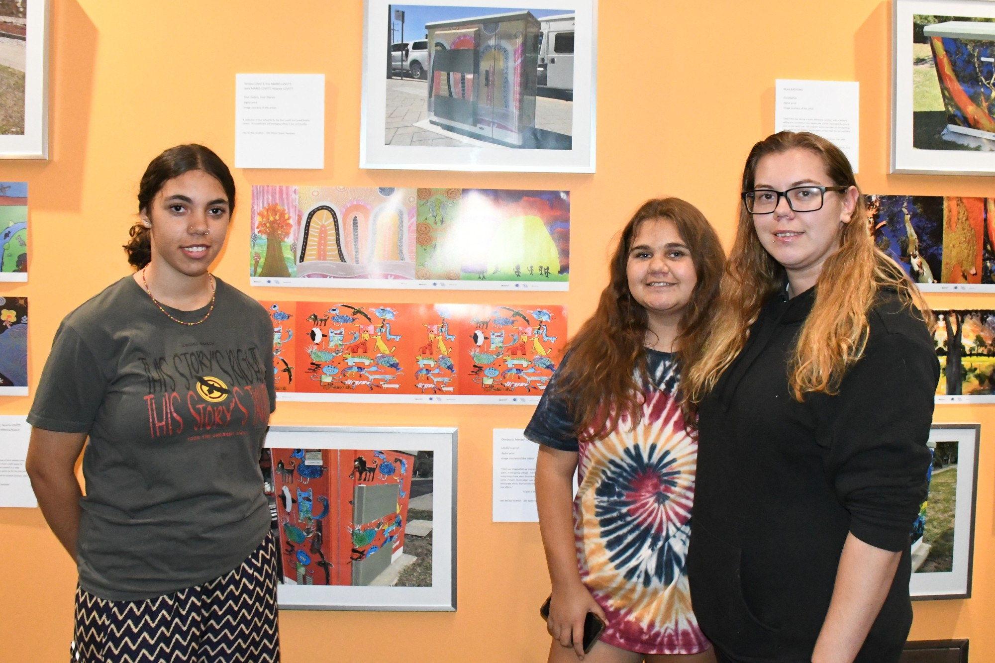 FAMILY: Sisters and Goolum Goolum members Jaala Mark, Kelanee, Tanisha Lovette are proud to see their art box designs on display at Horsham Town Hall and Regional Art Gallery. Photo: SAN WILLIAMS