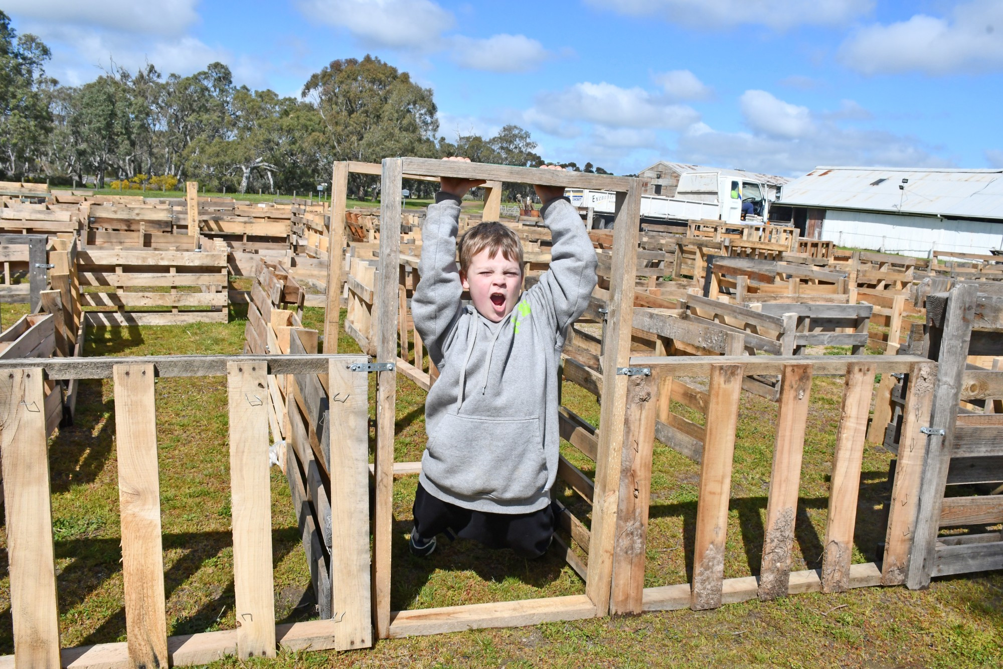 ON WITH THE SHOW: Seven-year-old Leyton has been hard at work these holidays helping mum, Emily Friedrichsen, complete the outdoors activities space at the Horsham Show. Photo: SAN WILLIAMS.