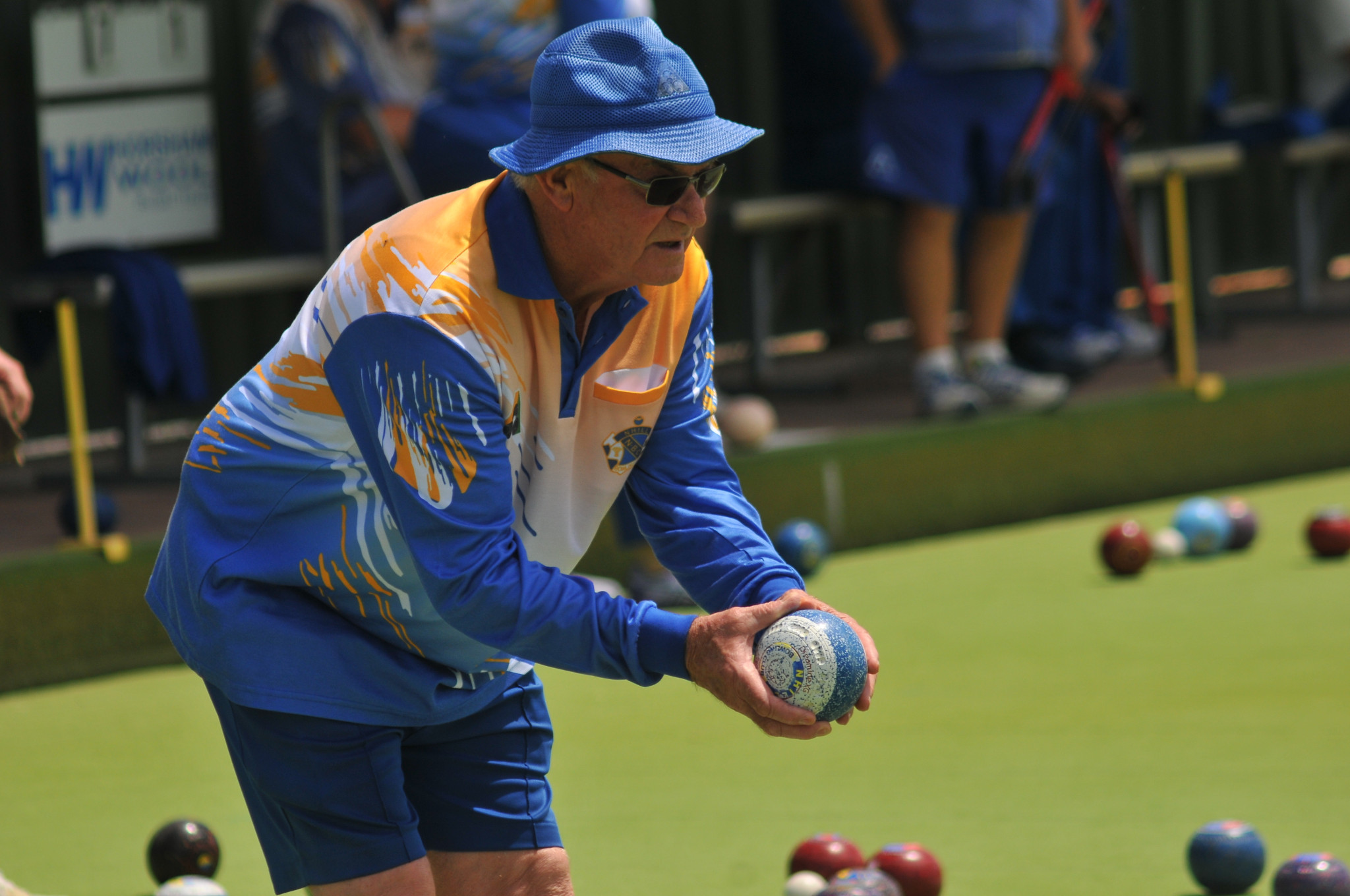 Nhill’s Barry Morrison lines up his bowl.