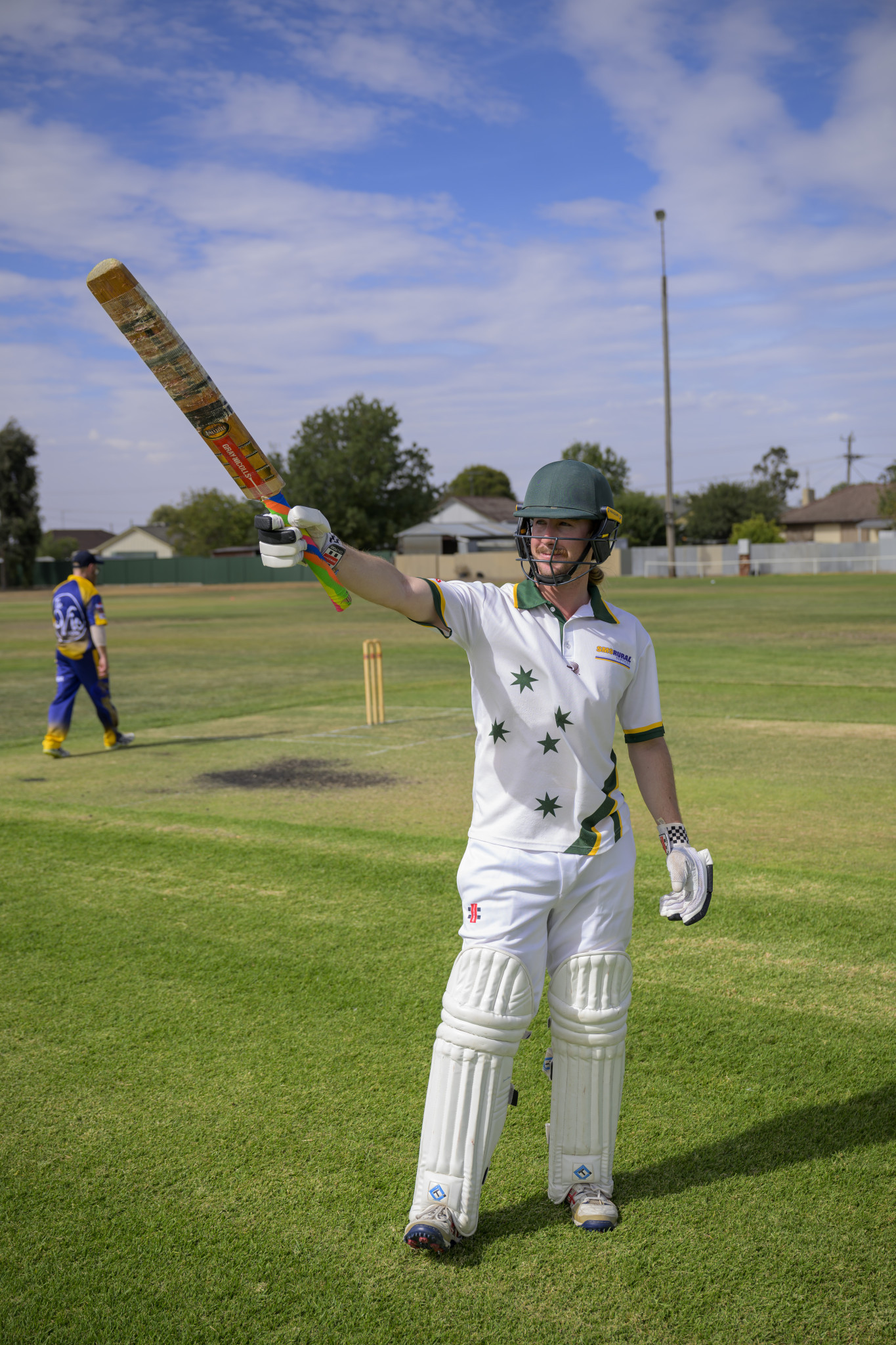 Liam Preston celebrates his century. PHOTO: ROBIN WEBB