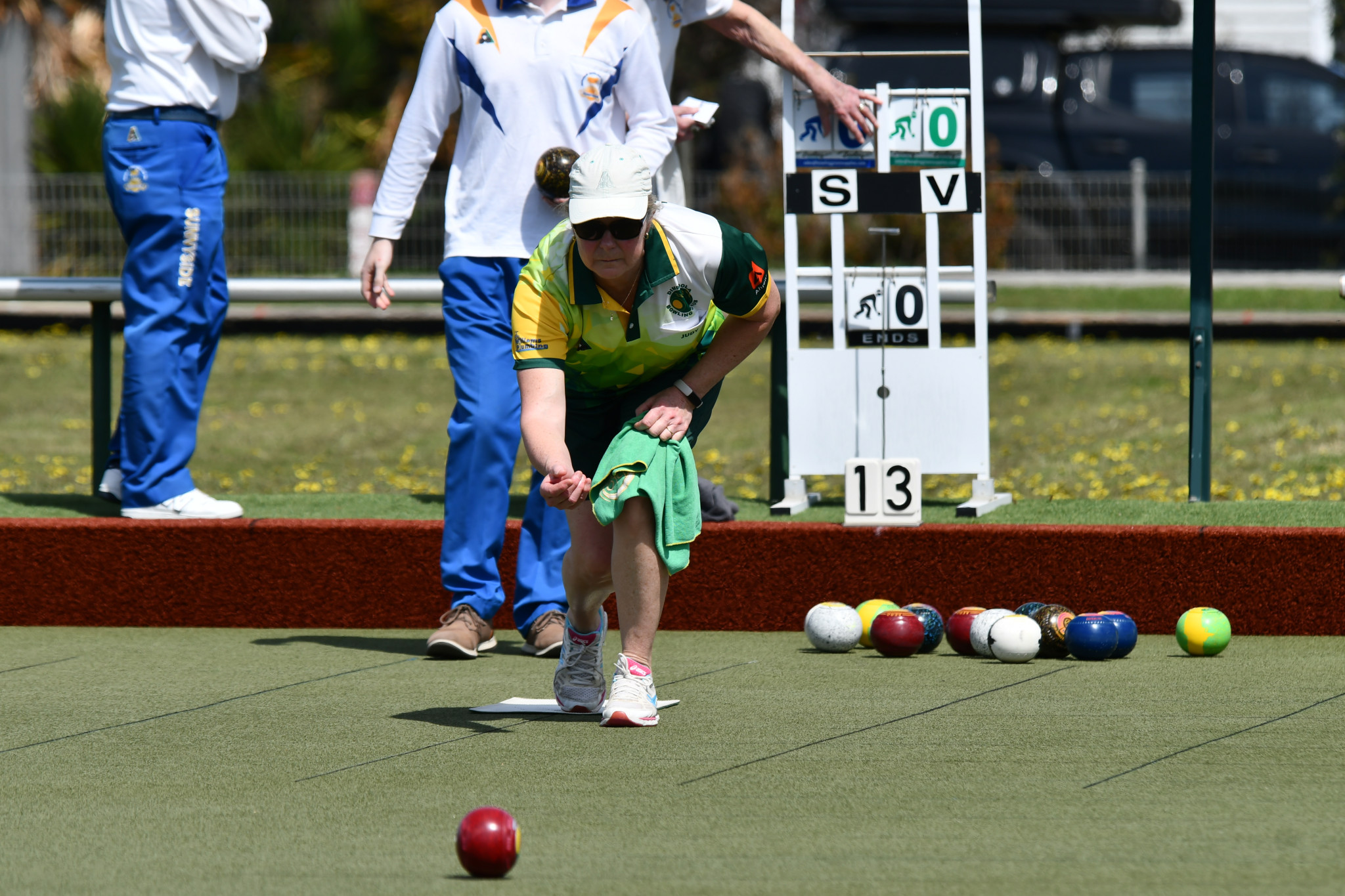 Dimboola’s Judith Albrecht watches her bowl in her side’s match against Sunnyside.