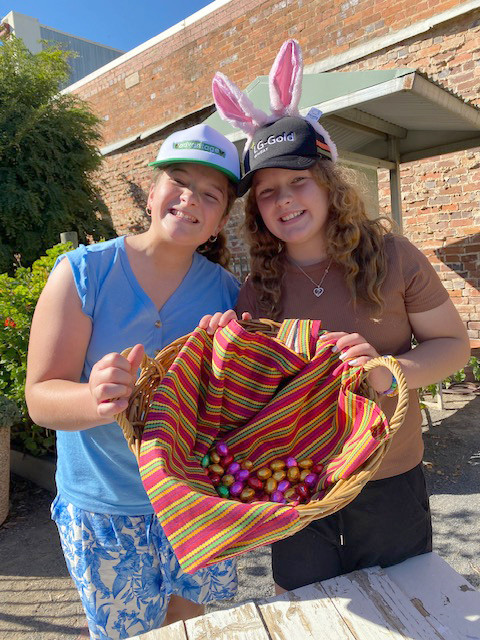 Lilly and Zoe Nuske from Warracknabeal with the Easter egg basket.