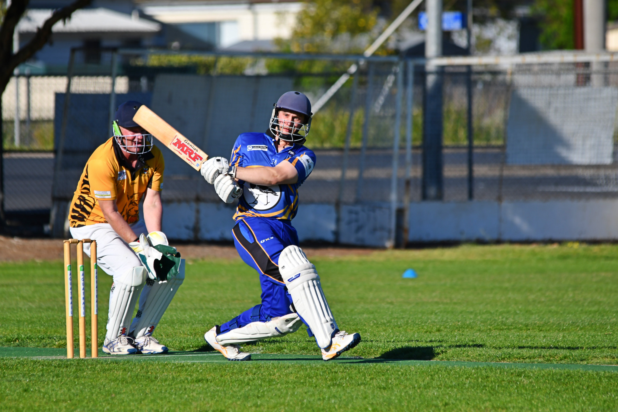 Lubeck Murtoa’s Joshua Hedt smashes the ball to the boundary during the Mudlarks’ eight wicket win against Tigers.