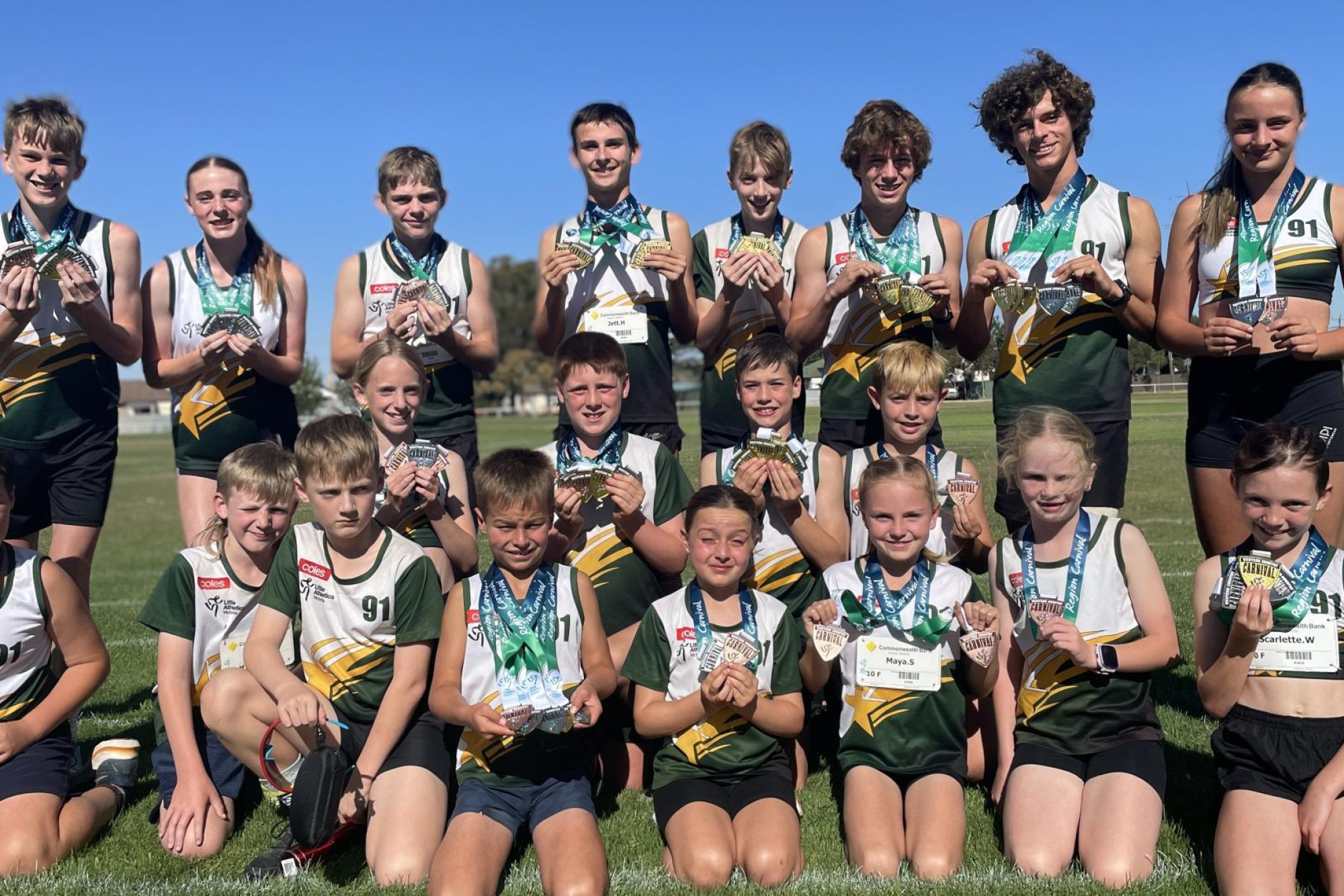 Some of the Horsham Little Athletics Club's medallists from the regional track and field event in Warrnambool on February 15 and 16. Picture by Lucas Holmes